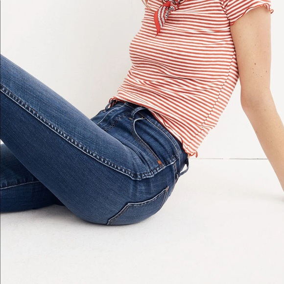 Madewell 9” High Rise Skinny Jeans Whiskered Dark Denim Wash Size: 25 - Picture 5 of 13